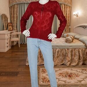 Moda Int'l Kid Mohair Mosaic Knit Cardigan Sweater S Chic